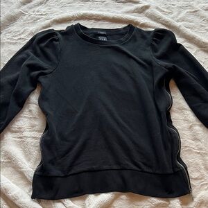 GAP Black Long Sleeve Top with Zipper Accents and Ruffled Shoulders